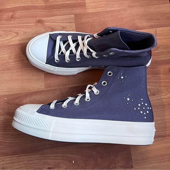NEW Womens Size 8.5 Converse Chuck Taylor All Star Lift Pearls Studs High Shoe - Picture 10 of 12